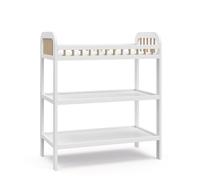 Storkcraft Pasadena - Fasciatoio con fasciatoio impermeabile (bianco con legno galleggiante), certificato GREENGUARD Gold, con fasciatoio impermeabile con cinghia di sicurezza, 2 ripiani