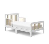 Storkcraft Pasadena - Lettino per bambini (bianco con legno), certificato Greenguard Gold, adatto per culla standard e materasso per bambini, parapetti di sicurezza inclusi, design completo con