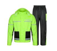 STORM Tuta Antipioggia Impermeabile 2 Pezzi con Inserti Elasticizzati, Giacca + Pantaloni Abbinati ad Alta Visibilità Yellow Fluo, Antivento con Cappuccio a Scomparsa (Giallo/Fluorescente, XX-Large)