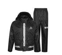 STORM Tuta Moto Impermeabile Antipioggia 2 Pezzi, Giacca Impermeabile e Pantaloni Tuta Abbinati, Colore Nero, Antivento con Cappuccio, Unisex Uomo Donna (Nero, Large)
