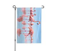 Stormo di fenicotteri rosa sulla spiaggia Stampa bandiera da giardino 12,5"x18" fronte/retro, bandiera stagionale di benvenuto da esterno per casa all'aperto Primavera Estate Bandiera autunnale Decora