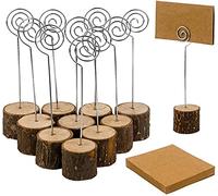 STORMSHOPPING 20 segnaposto in legno rustico con filo a spirale e 30 carte kraft, supporto per numeri da tavolo in legno, clip per foto e appunti, per feste di nozze, forma