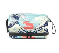Stormy Ocean - Beauty case a doppio strato con onde grandi, per donne e ragazze, trousse da viaggio per trucchi, pratica borsa organizer con scomparto per pennelli, Multi, 27x15x14 cm/10.6x5.9x5.5 in,