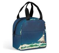 Stormy Waves - Borsa per il pranzo vintage a forma di barca a vela, per donne e uomini, portatile, isolata, con manico, a prova di perdite, riutilizzabile, per lavoro, picnic, viaggi