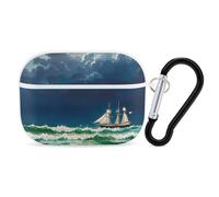 Stormy Waves - Custodia protettiva per AirPods Pro con barca a vela vintage, con anello portachiavi, custodia protettiva rigida per AirPods Pro di seconda generazione, per donne e uomini, facile da