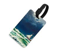 Stormy Waves, etichette per bagagli vintage a forma di barca a vela, porta carte per bagagli con scudo per la privacy, borsa da viaggio, targhetta identificativa per uomini e donne, zaino da borsa