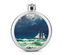 Stormy Waves - Fiaschetta da whisky vintage con barca a vela, piccola fiaschetta portatile da viaggio, in acciaio inox, a prova di perdite, per feste di nozze, testimone dello sposo, regalo per