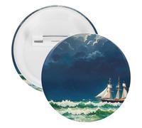 Stormy Waves - Spilla rotonda in metallo vintage, a forma di barca a vela, leggera, per zaino, alla moda, per camicie, giacche, scialle, cappotti, unisex, 20PCS, Banda stagnata, perni rotondi in