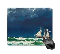 Stormy Waves - Tappetino per mouse quadrato vintage con base in gomma antiscivolo, 18 x 22 cm, ultra sottile, per computer, laptop, ufficio, accessori da scrivania