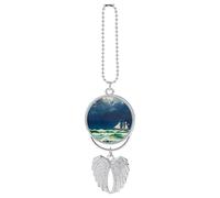 Stormy Waves Vintage Barca a vela Auto Appeso Ornamento Specchietto Retrovisore Ciondolo Regalo Fortunato Ornamento Appeso Divertente Ciondolo Auto per Ufficio Auto Decorazione Casa Argento Stile