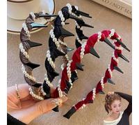Story Vintage High Cranium Artificial Pearl Hairband - Rhinestone Headband with Teeth, Anti-Slip Decorative Hairband for Women Girls, Bridal Wedding Party Accessories