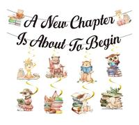 Storybook - Set di decorazioni per baby shower, 10 pezzi, decorazione per rivelare il genere, tra cui un nuovo capitolo sta per iniziare, striscione forestale, animali del bosco, decorazioni da