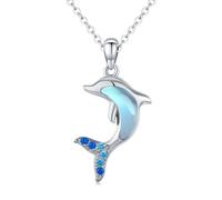 StoryEtain Collana con pietra di luna, in argento Sterling 925, con ciondolo a forma di delfino, idea regalo per sorella, ragazza, amante del delfino, Argento sterling