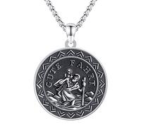 StoryEtain Collana in argento Sterling 925 con ciondolo a forma di croce con ciondolo a forma di medaglietta del santo patrono, da uomo (catena rolò da 2,5 mm, 55,9 cm + 5,1 cm), Argento sterling