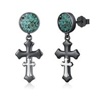 StoryEtain Orecchini a perno a forma di croce nera, in argento Sterling 925 con turchese, orecchini pendenti a forma di croce religiosa, gioielli cristiani, regali per donne e uomini