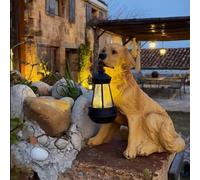 STORYSUN Statua solare di cane, decorazione statua di cane da fattoria, ornamento da giardino con lanterna solare, scultura Golden Retriever in resina, per esterni e interni (A)