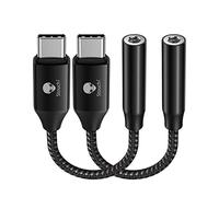Stouchi - Adattatore da USB C a 3,5 mm femmina, 2 pezzi, cavo jack audio per cuffie di tipo C Hi-Fi per Samsung Galaxy S22 S21 Ultra Z Flip Note 20, iPad Mini 6th, Pixel 6a /6 - Nero