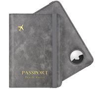 Stouchi Porta Passaporto Cover Vaccinazione Airtag Portafogli, Portafoglio Passaporto Custodia Protettiva in Similpelle per Donne Uomini, Documenti di Viaggio Custodia per Carte Regalo,Grigio Opaco
