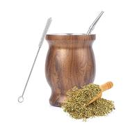 STOUCLA Mate - Set di tazze da tè, con cannuccia e spazzola per la pulizia, per tè, legno