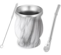 STOUCLA Tazza Mate, set di tazze da tè Mate, tazza Yerba Mate in acciaio inossidabile, con cannuccia in acciaio inossidabile e spazzola per la pulizia, per caffè, Mate(Colore marmo)