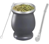 STOUCLA Tazza Mate, set di tazze da tè Mate, tazza Yerba Mate in acciaio inossidabile, con cannuccia in acciaio inossidabile e spazzola per la pulizia, per caffè, Mate(grigio)