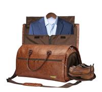 STOVER Borsone convertibile per indumenti, in pelle, con scomparto per scarpe, per uomo e donna, borsa da appendere 2 in 1 (marrone), Marrone, Borsone con scomparto per indumenti