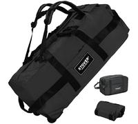 STOVER Borsone da viaggio con ruote, grande borsone pieghevole, con spallacci, unisex, nero, 80L
