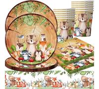 Stoviglie animali giungla, Set di 61 Decorazione Compleanno Giungla Autunno,Set da tavola per la Festa degli Animali della Giungla,Piatto giungla, bicchieri,Tovaglioli e tovaglie, Per 20 ospiti