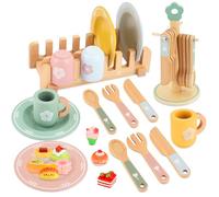 Stoviglie Cucina Bambini in Legno,30 Pezzi Accessori Cucina Bambini di Legno,Tè Accessori Cucinas per Regalo per Ragazze Ragazzi 3 4 5 6 7 8 Anni