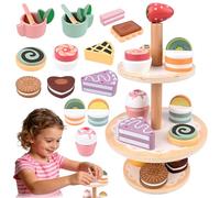 Stoviglie Cucina Bambini in Legno, Giocattoli Latta Tea Party Finta di Giocare con Dessert Donut, 13 PCS Giocattoli da Dessert Regalo per Ragazze Ragazzi 3 4 5 6 7 8 Anni