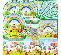 Stoviglie di compleanno per bambini, 61 pezzi, tra cui piatti di carta, bicchieri, tovaglioli e tovaglie per 20 feste di compleanno per bambini.