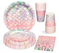 stoviglie festa sirena, 80 pezzi, carta, decorazione compleanno, piatti, bicc...