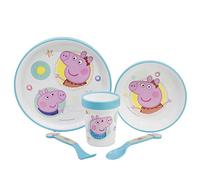 STOVIGLIE PER BAMBINI DA 5 PEZZI CON BASE ANTISCIVOLO. PIATTO, CIOTOLA, BICCHIERE DA 260 ML E POSATE. SENZA BPA | PEPPA PIG CORE