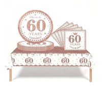 Stoviglie per feste 60° compleanno, oro rosa, 37 pezzi oro rosa 60° compleanno, decorazioni tovaglia di carta, tovaglioli per adulti, per lui, 60° compleanno, decorazione da tavolo