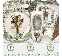 Stoviglie per Feste Comunione,Doyomtoy God Bless Decorazioni Battesimo Tema Piatti di Compleanno, Tazze, Tovaglioli per Baby Shower Decorare Feste di Battesimo con Croce 20 Ospiti