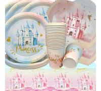 Stoviglie per Feste di Castello,Doyomtoy Principesse Compleanno Decorazioni Piatti di Compleanno, Tazze, Tovaglioli per Bambini Compleanno Fata 20 Ospiti