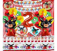 Stoviglie per Feste di Compleanno, Set Bing Compleanno 2 Anni, Bunny Decorazione per Feste, Bing Palloncini, Piatti Compleanno,Compleanno Stoviglie da Tavola Piatti Tovaglioli (A-02)