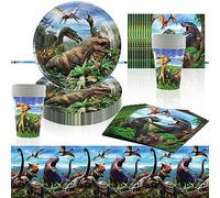 Stoviglie per Feste Dinosauri,41 pcs di Stoviglie Dinosauri,Forniture per Feste di Dinosauro,piatti di carta per feste di dinosauri,bicchieri,tovaglie,per feste di compleanno,feste a tema (Dinosauri)