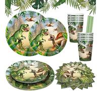 Stoviglie per Feste Dinosauri,50 pcs di Stoviglie Dinosauri,Forniture per Feste di Dinosauro,piatti di carta per feste di dinosauri,bicchieri,tovaglie,per feste di compleanno (Dinosauri-2)