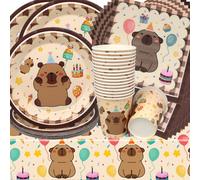 Stoviglie per Feste Kapybara,Doyomtoy Capybara Compleanno Decorazioni Piatti di Compleanno, Tazze, Tovaglioli per Baby Shower Bambini Compleannos Favors 20 Ospiti