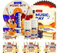 Stoviglie per feste Musicali, 61 pezzi Decorazioni di compleanno per pianoforte musicale con piatto di compleanno, tazza, tovagliolo, tovaglia, adatto per 20 ospiti Musicali