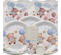 Stoviglie per Feste Orsetto,60Pcs Set da Tavola per Feste a Tema Bambola Orso,Bears Compleanno Decorazioni Piatti,Tovaglioli,Bicchieri di Carta per Baby Shower Compleanni,Birthday Party Set