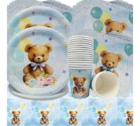 Stoviglie per Feste Orsetto,61Pcs Set da Tavola per Feste a Tema Bambola Orso,Bears Compleanno Decorazioni Piatti,Tovaglioli,Bicchieri di Carta per Baby Shower Compleanni,Birthday Party Set