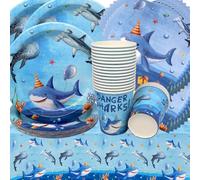Stoviglie per Feste Squalo,Doyomtoy Animali Oceanici Compleanno Squali Decorazioni Ocean Sea Piatti di Compleanno, Tazze, Tovaglioli per Bambini Compleanno Favors 20 Ospiti