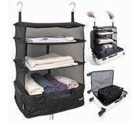 Stow-N-Go Organizer per bagagli, da viaggio e salvaspazio, con ripiani pensili integrati e vano portaoggetti per biancheria. Per risparmiare spazio in valigia, ridurre le pieghe e non dover disfare la valigia.
