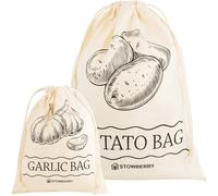 STOWBERRY Borsa portaoggetti per patate 40 x 30 cm e borsa per aglio 25 x 20 cm, ecologica, 100% cotone, 5 kg e borsa per aglio da 2 kg, per conservare e mantenere patate e aglio freschi più a lungo