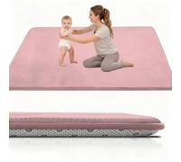 Stqyeiw Tappeto Gioco Bambini 60 x 110 cm x2cm Extra Spesso Tappeto Gioco Neonato Impermeabile Tummy Time Neonati Rosa