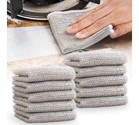 Stracci multiuso in filo metallico per lavaggio a umido e a secco, doppio scrubber in acciaio inox, multiuso, antigraffio, panno per la pulizia della griglia della cucina (10 pezzi)