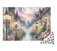 Strada al Chiaro di Luna Puzzle 1000 Pezzi per Adulti Strada di Vecchia Città Magica al Chiaro di Luna con Fiori Premium Alta Qualità Vivace Stimolante Antistress Regalo Famiglia 52x38cm/1000pz