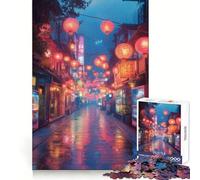 Strada asiatica piovosa con lanterne - Puzzle difficile per adulti da 1000 pezzi - Enigmistica rilassante - Arte da assemblare - Regalo speciale (50x75cm)
